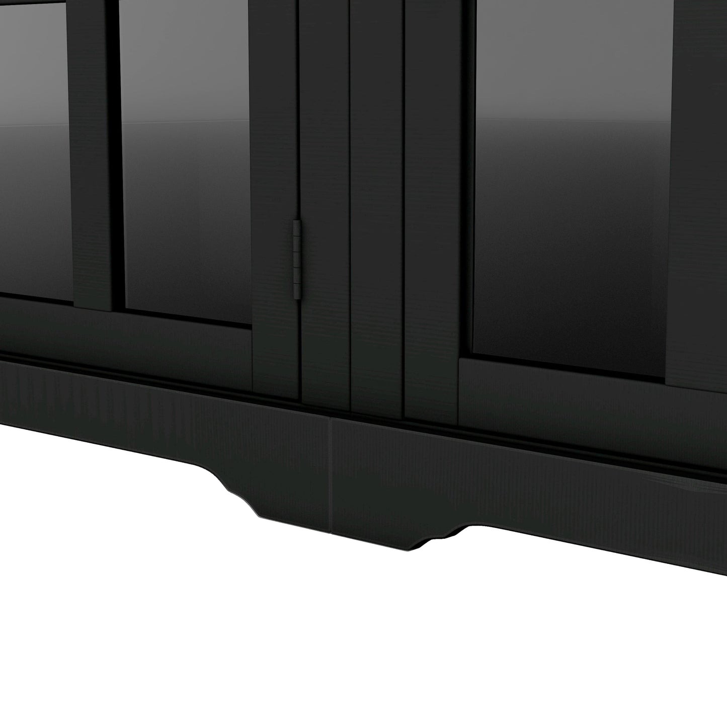 [VIDEO provided] ON-TREND Minimalism Entertainment Wall Unit with Bridge, Modern TV Console Table for TVs Up to 70', Multifunctional TV Stand with Tempered Glass Door, Black (Old SKU: SD000009AAB)