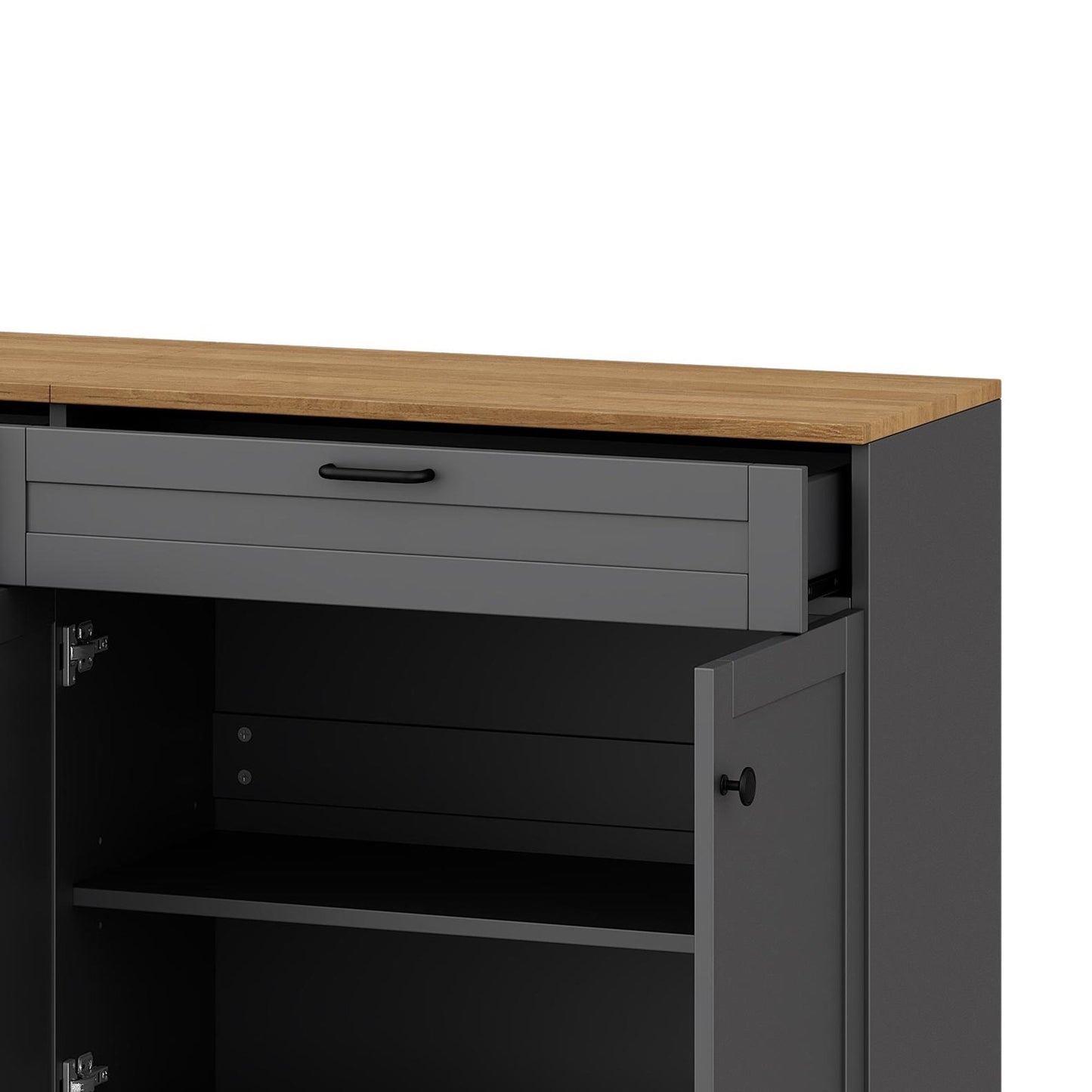 ON-TREND Farmhouse TV Stand with 2 Drawers for TVs Up to 70', Versatile Wood Grain Sideboard with Adjustable Shelves, Mid-Century Buffet Cabinet with Rustic Handles for Living Room/Bedroom, Grey