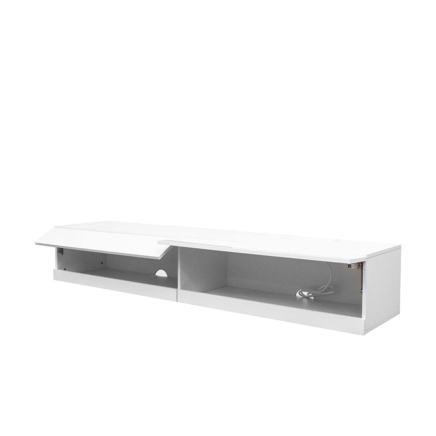 180 Wall Mounted Floating 80' TV Stand with 20 Color LEDs  and  Charging Station