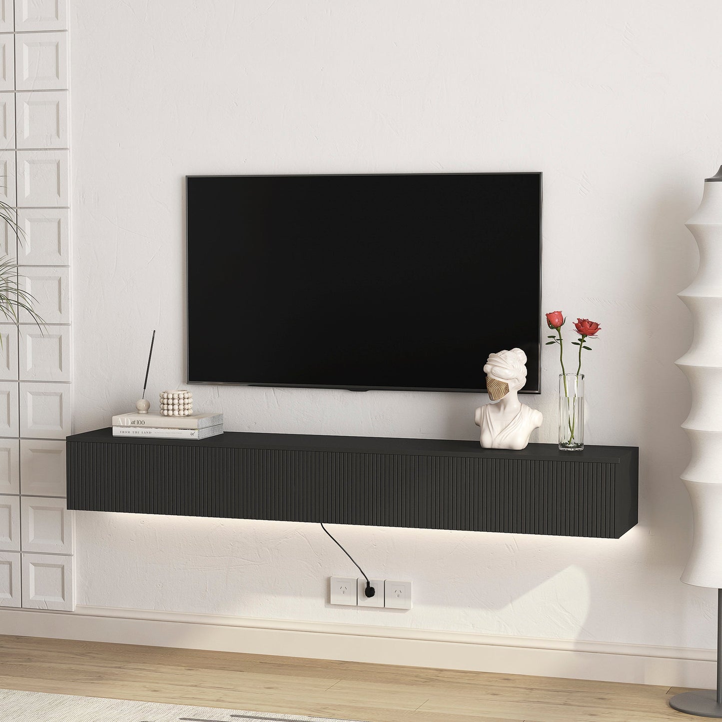 Floating TV Stand Wall Mounted with 16 Color LEDs,69' Modern TV Stand, Floating TV Cabinet Entertainment Center for 55 60 65 Inch TV,Black