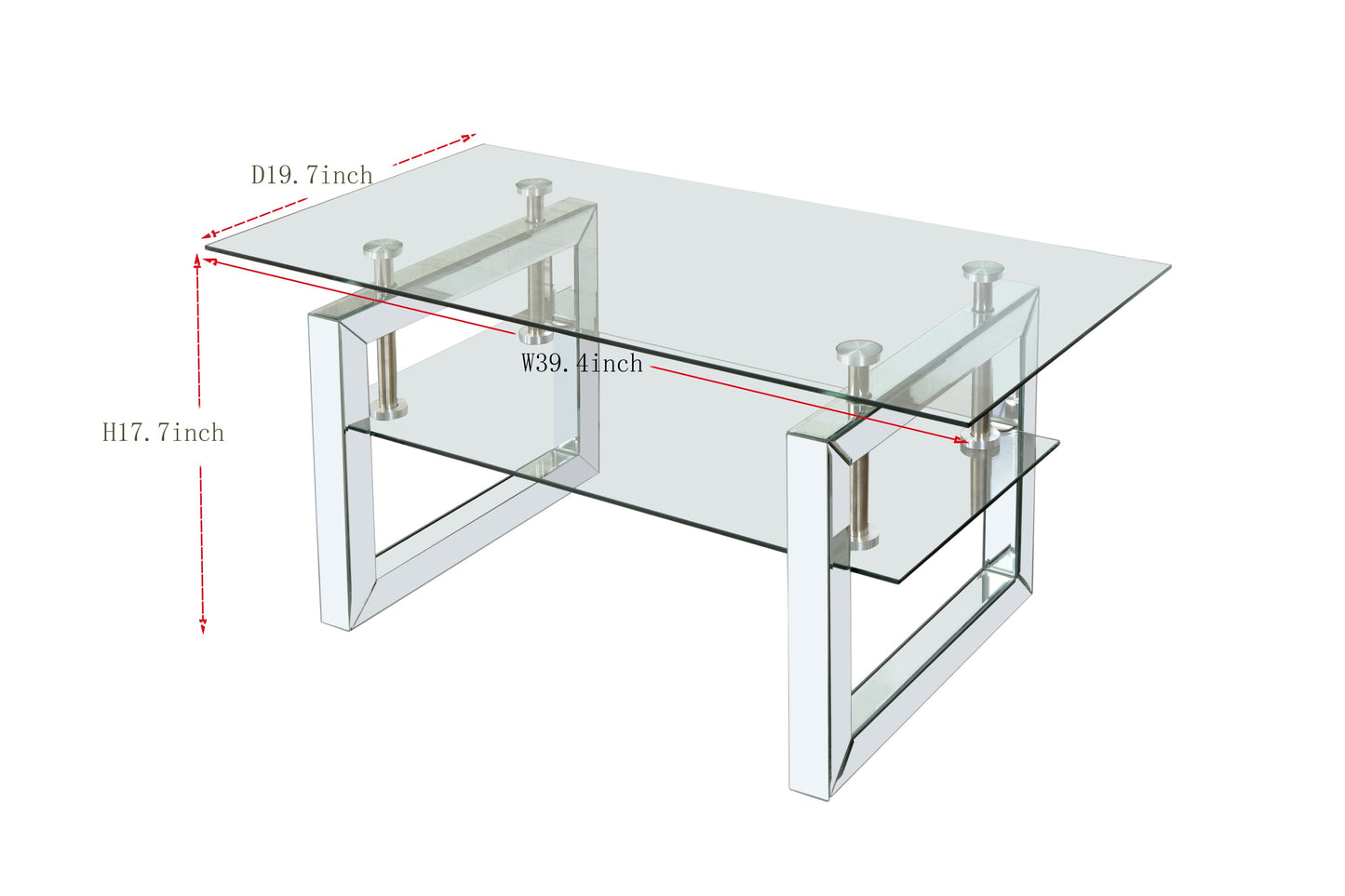 W 39.4' X D 19.7 ' X H 17.7' Transparent tempered glass coffee table, coffee table