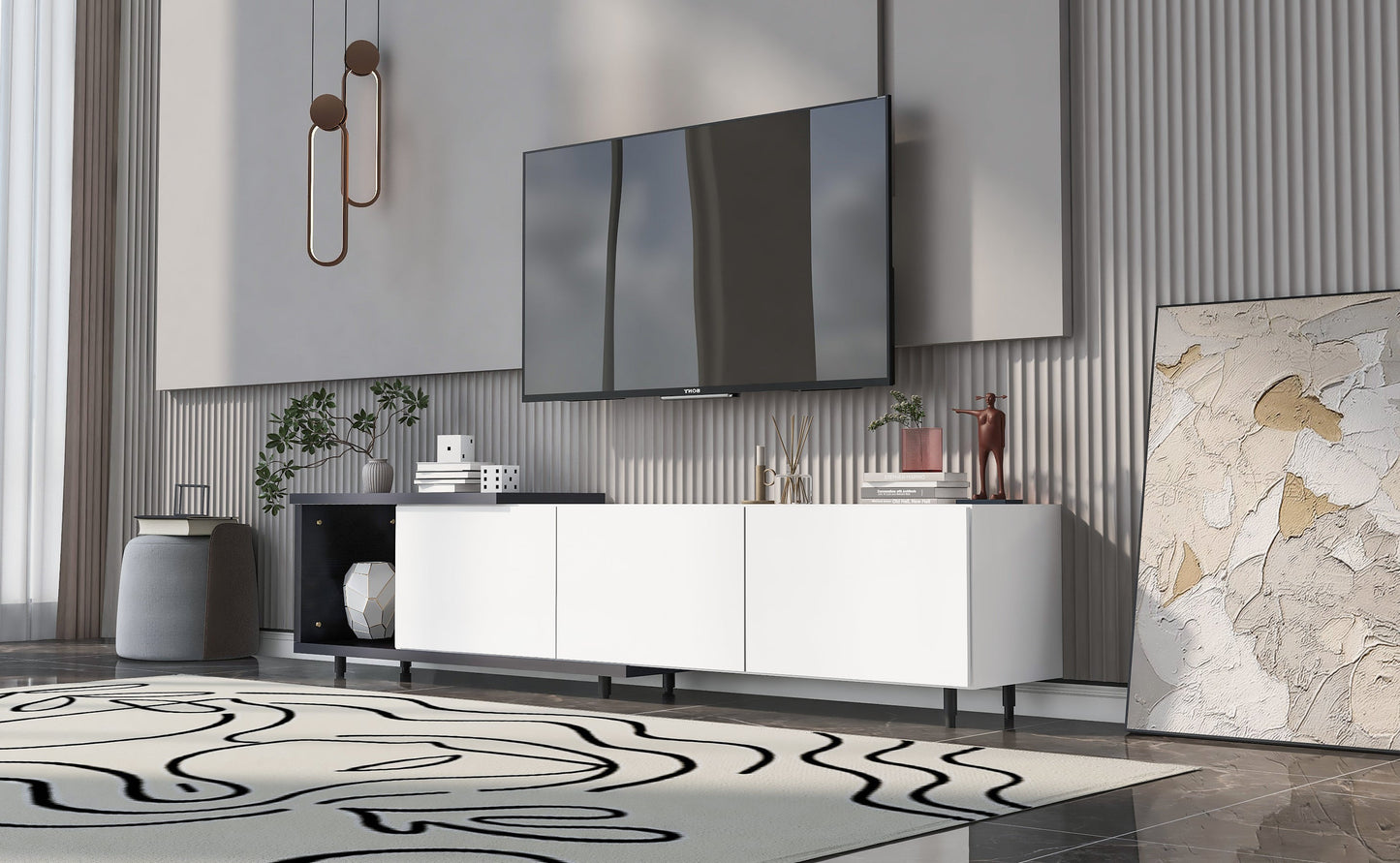 U-Can  70.1''-100'' Modern Stylish ExtendableTV Stand  TV Cabinet for 80+inch TV, Black+White (Old SKU: WF299723AAK)
