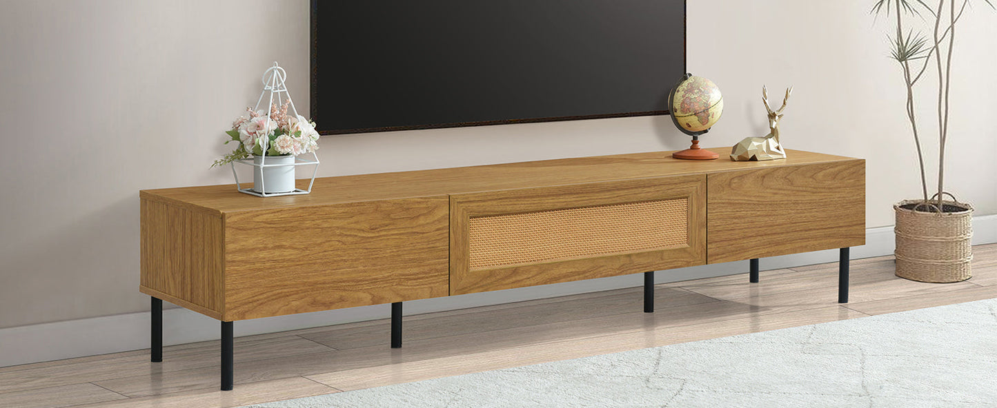 Boho TV Stand for TVs up to 80'' , Modern Farmhouse Media Console, Entertainment Center with Metal Legs, TV Cabinet for Living Room, Home Theatre