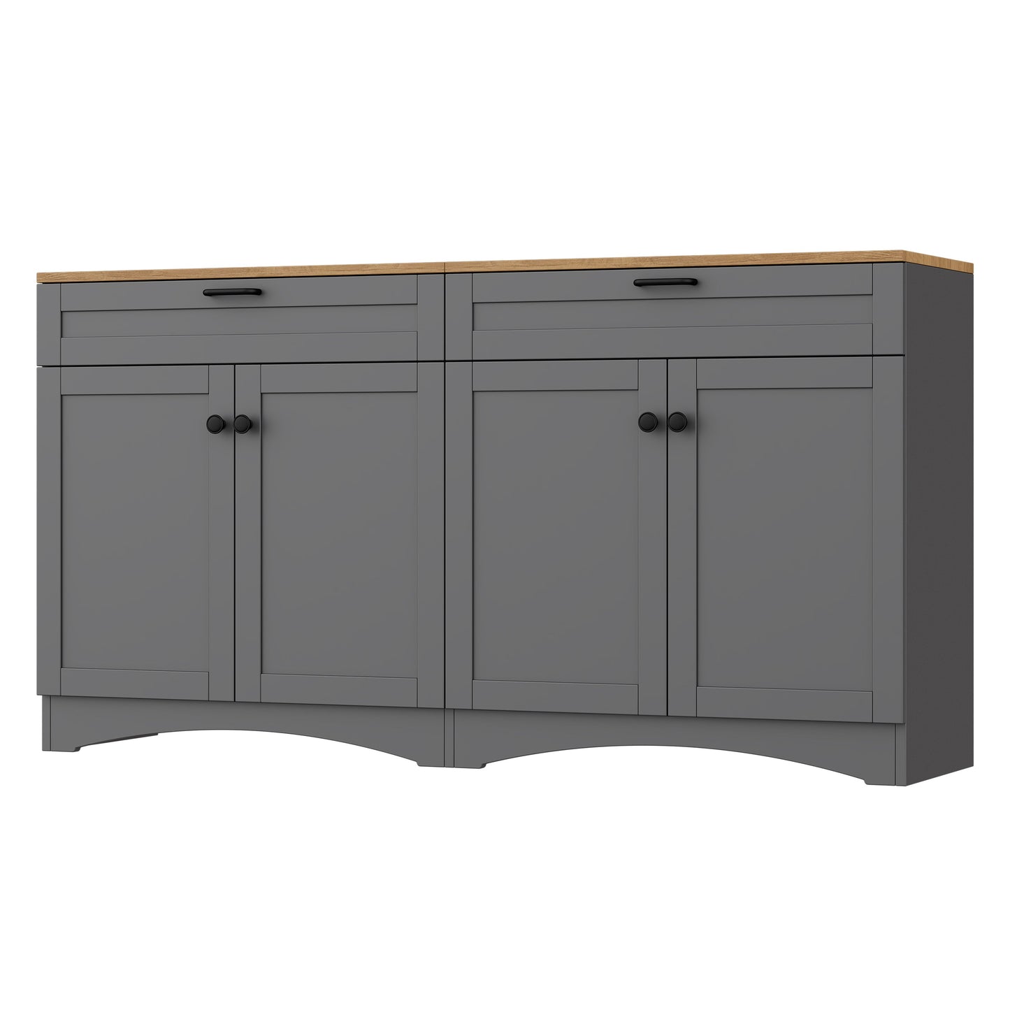 ON-TREND Farmhouse TV Stand with 2 Drawers for TVs Up to 70', Versatile Wood Grain Sideboard with Adjustable Shelves, Mid-Century Buffet Cabinet with Rustic Handles for Living Room/Bedroom, Grey
