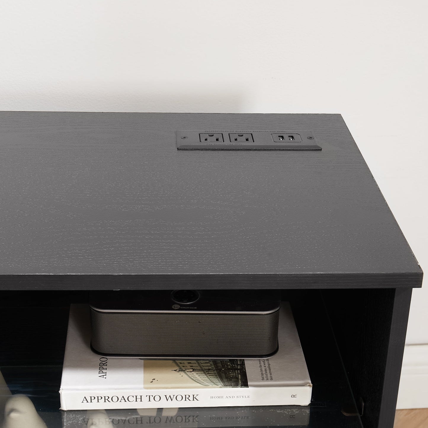 TV Stand Electric Fireplace TV Stand with Glass Shelves, 3D Fireplace TV Stand with LED Lights Wood with USB Charging Outlet Modern Television Table Center for TV up to 32-62' Black 58''W*15.4''D*24.4