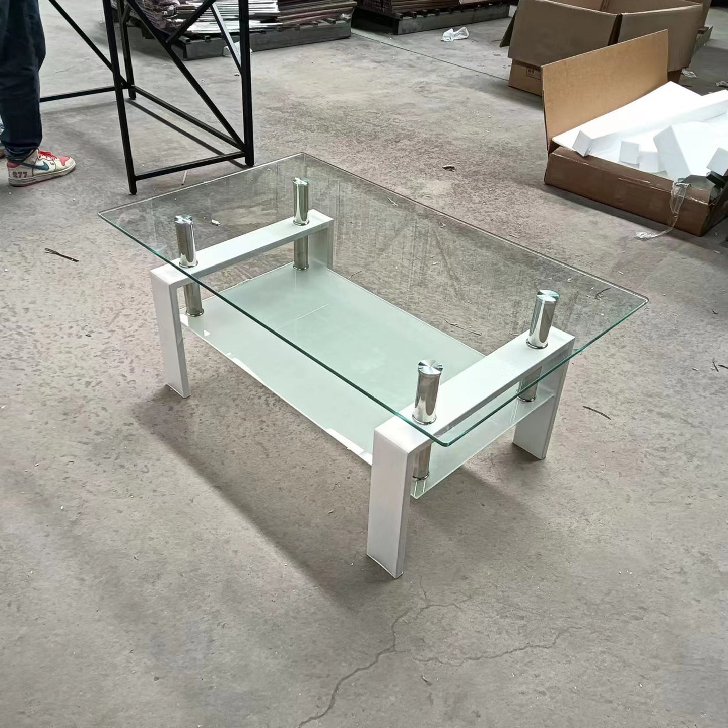 Luxury Modern Tempered Clear Glass Coffee Table with 2-Layers and Solid MDF Frame for Living Room