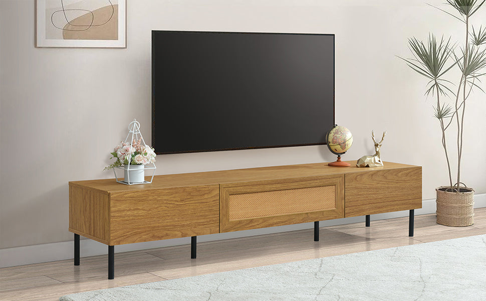 Boho TV Stand for TVs up to 80'' , Modern Farmhouse Media Console, Entertainment Center with Metal Legs, TV Cabinet for Living Room, Home Theatre