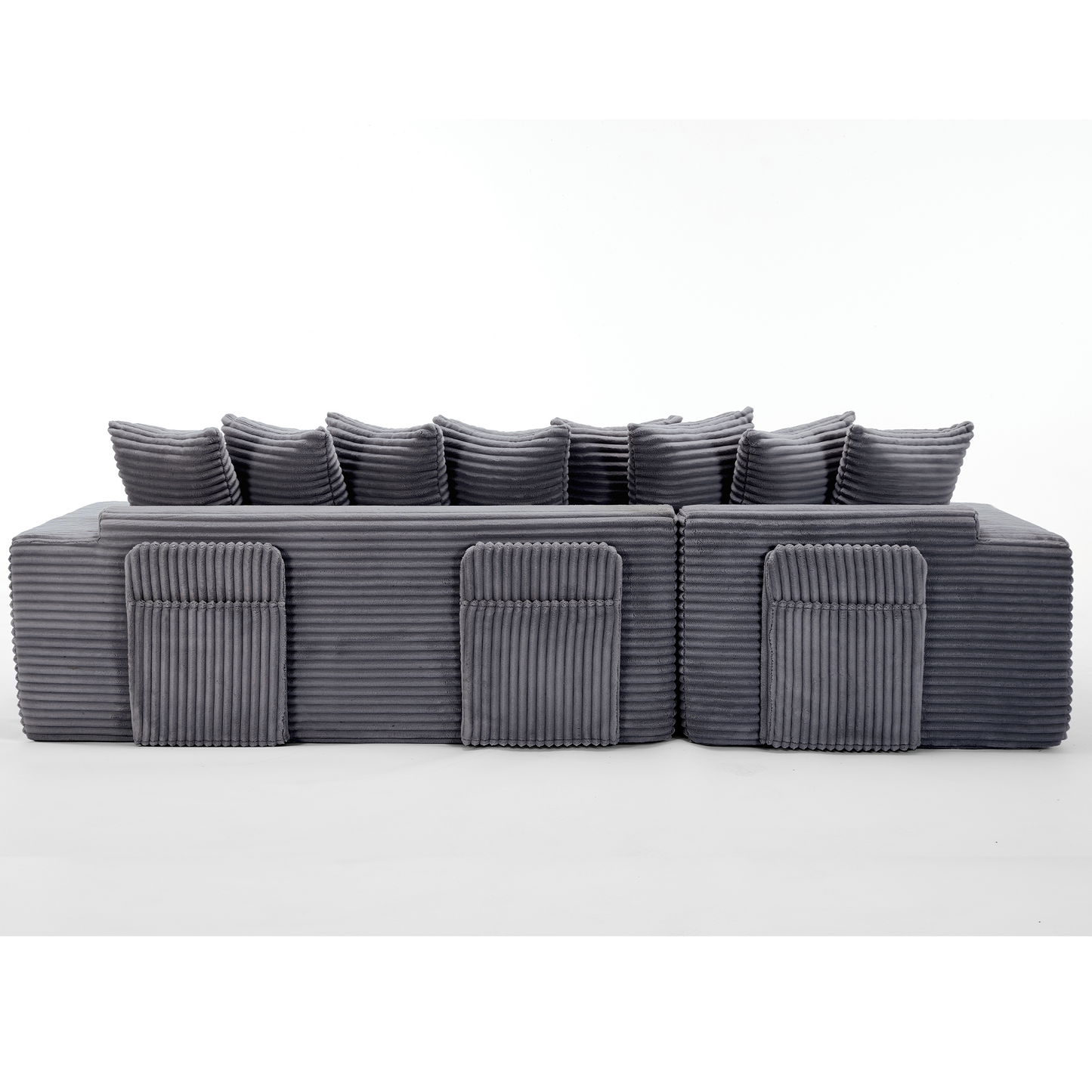 [NEW ARRIVED] [VIDEO PROVIDED] Oversize Cloud Couch, L-Shape Sofa, Convertible Floor Sleeper Sofa Bed, No Assembly ,Eight pillows,3-in-1,Magazine bag,(Right Facing Sofa),3 Seat,Corduroy,Dark Gray