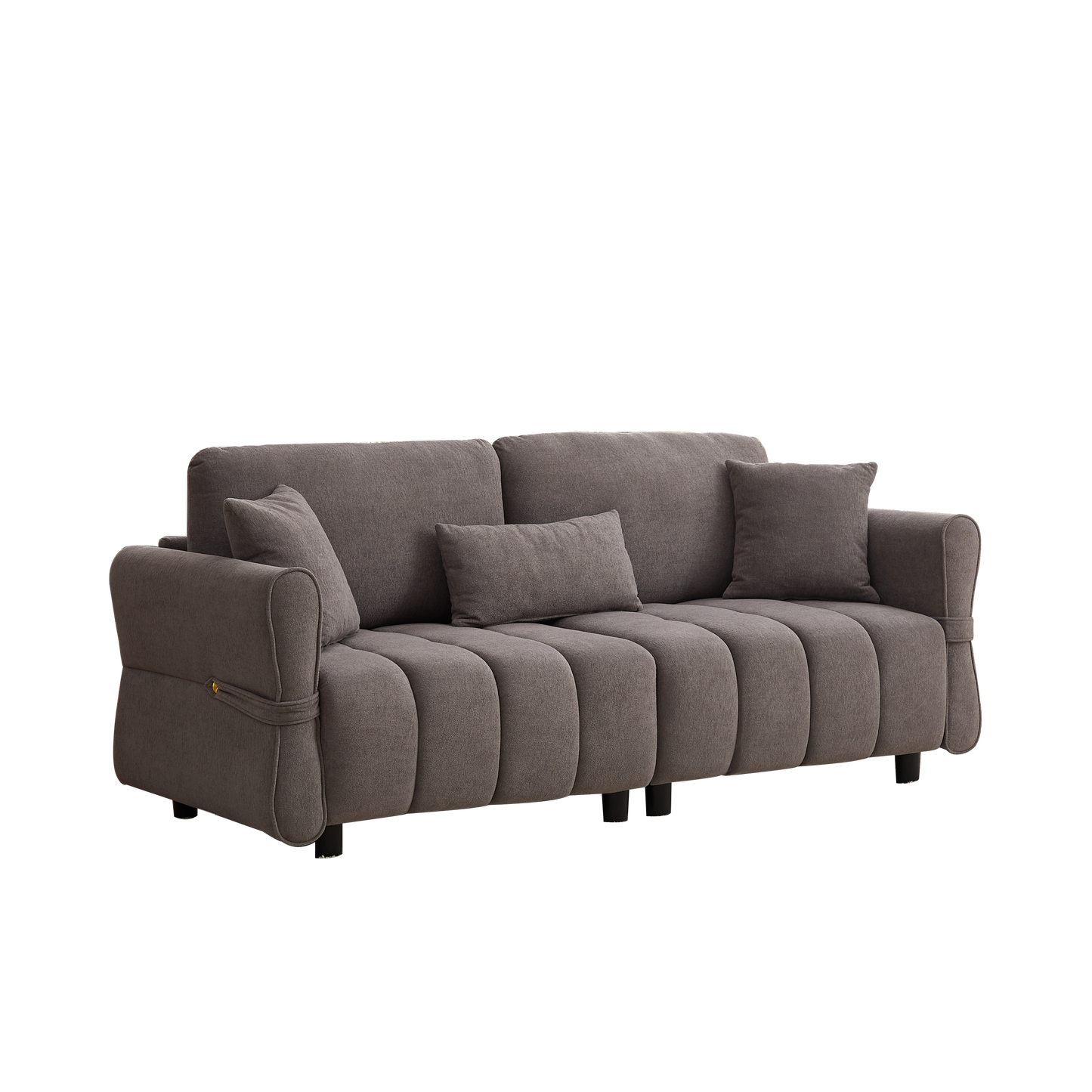 80''Premium chenille fabric sofa with 2 cushions and 1 lumbar pillow Armrest strap design,,upholstered 3-seater sofa  for living rooms, bedrooms,apartments and offices Grey