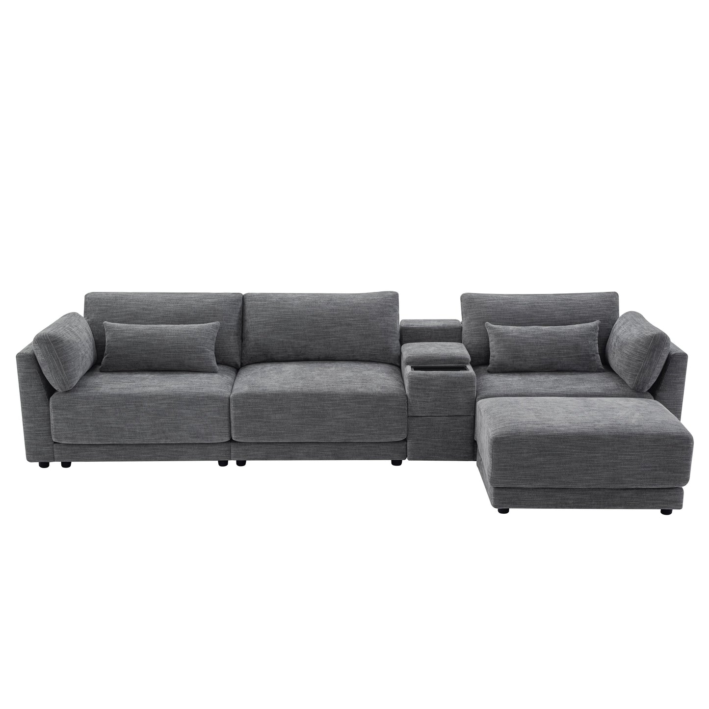 [VIDEO+NEW]124'' Modular Sectional Sofa with Storage Console and Movable Ottoman,33'' Wide Seat,4 Seat L Shaped Chenille Couch,Reversible Comfy Sofa with USB Charger for Living Room,Apartment,2 Colors