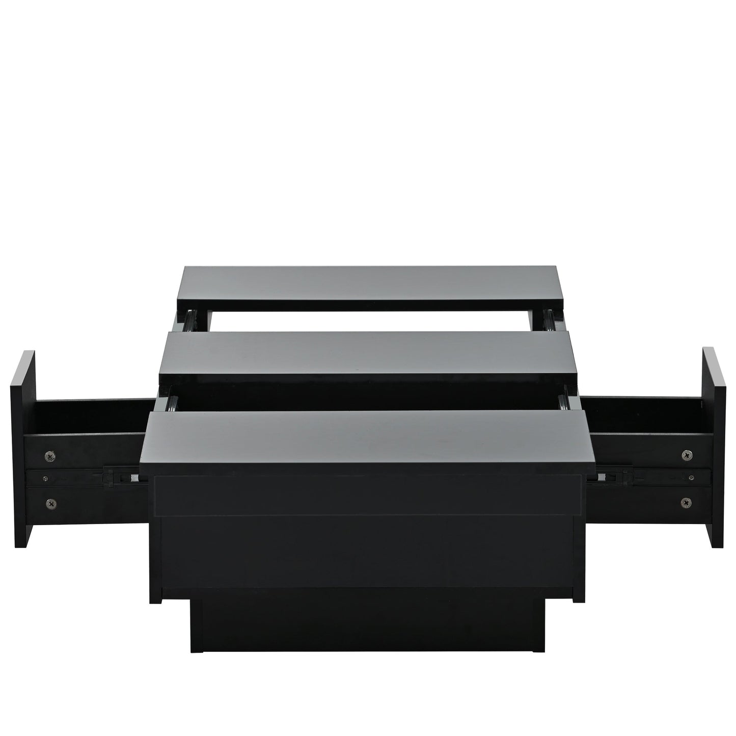 [VIDEO provided] ON-TREND Coffee Table with 2 large Hidden Storage Compartment, Extendable Cocktail Table with 2 Drawers, High-gloss Center Table with Sliding Top for Living Room, 39.3'x21.6', Black