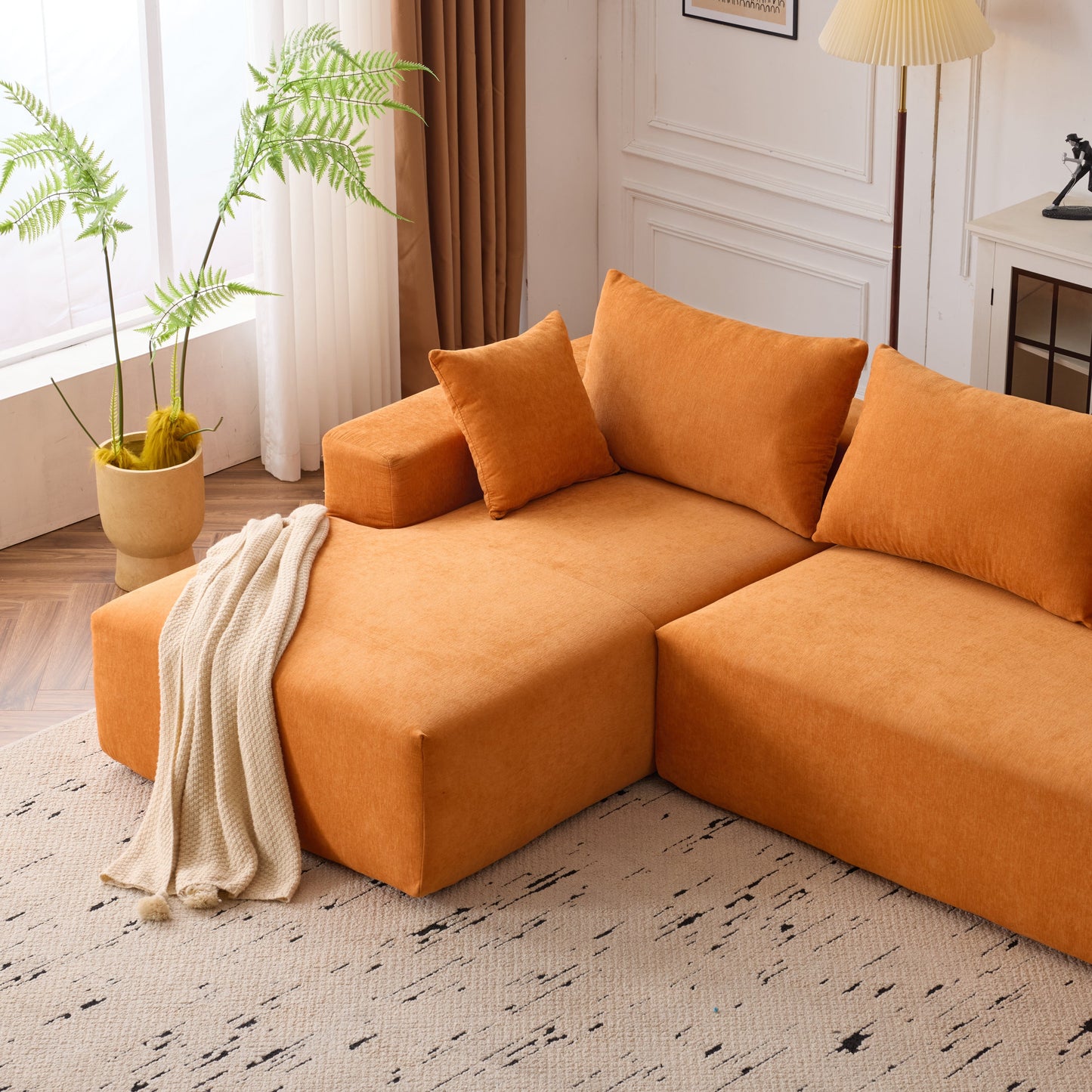 108*68 inch extra-deep modular sofa, cloud sofa, 4-person sofa, sitting and sleeping, living room Chenille modular sofa, no need to assemble, orange