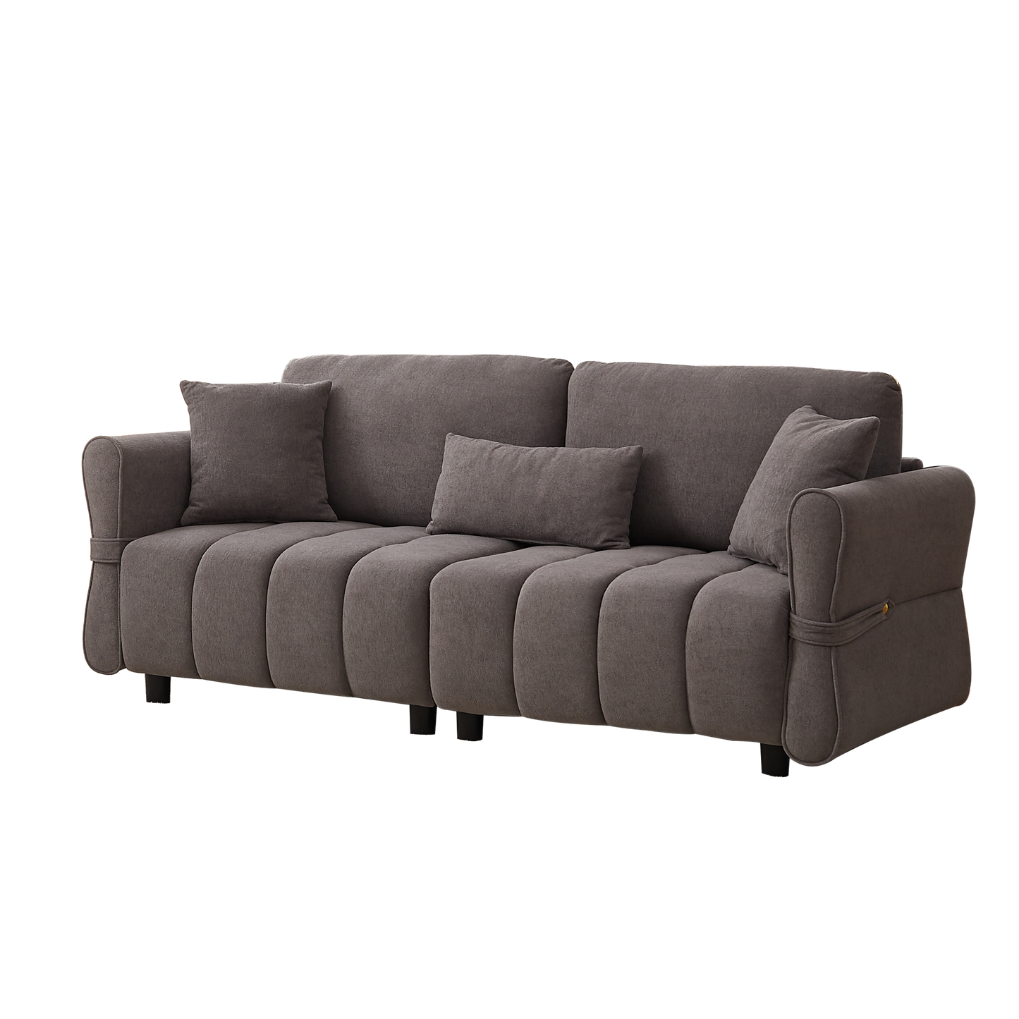 80''Premium chenille fabric sofa with 2 cushions and 1 lumbar pillow Armrest strap design,,upholstered 3-seater sofa  for living rooms, bedrooms,apartments and offices Grey