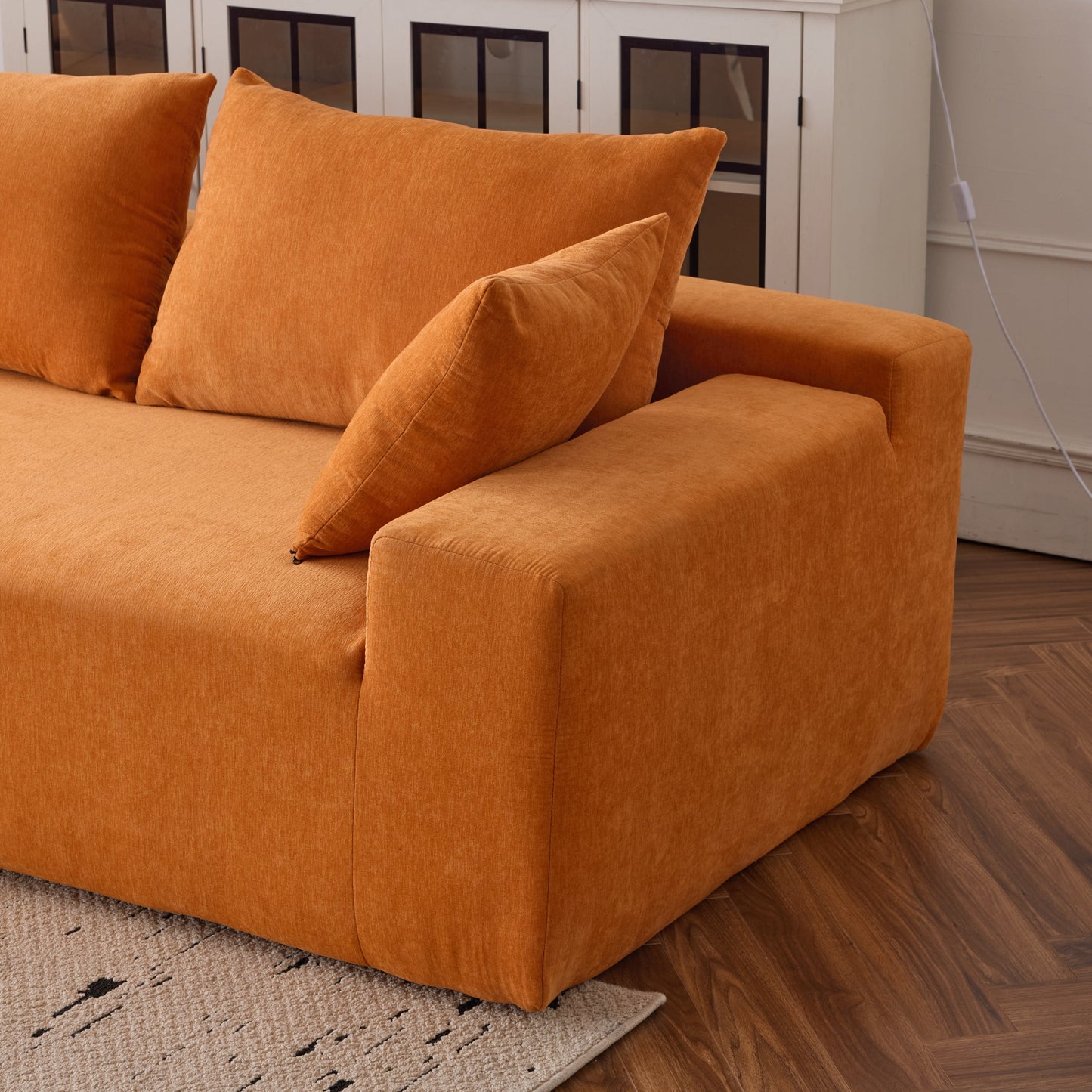 108*68 inch extra-deep modular sofa, cloud sofa, 4-person sofa, sitting and sleeping, living room Chenille modular sofa, no need to assemble, orange