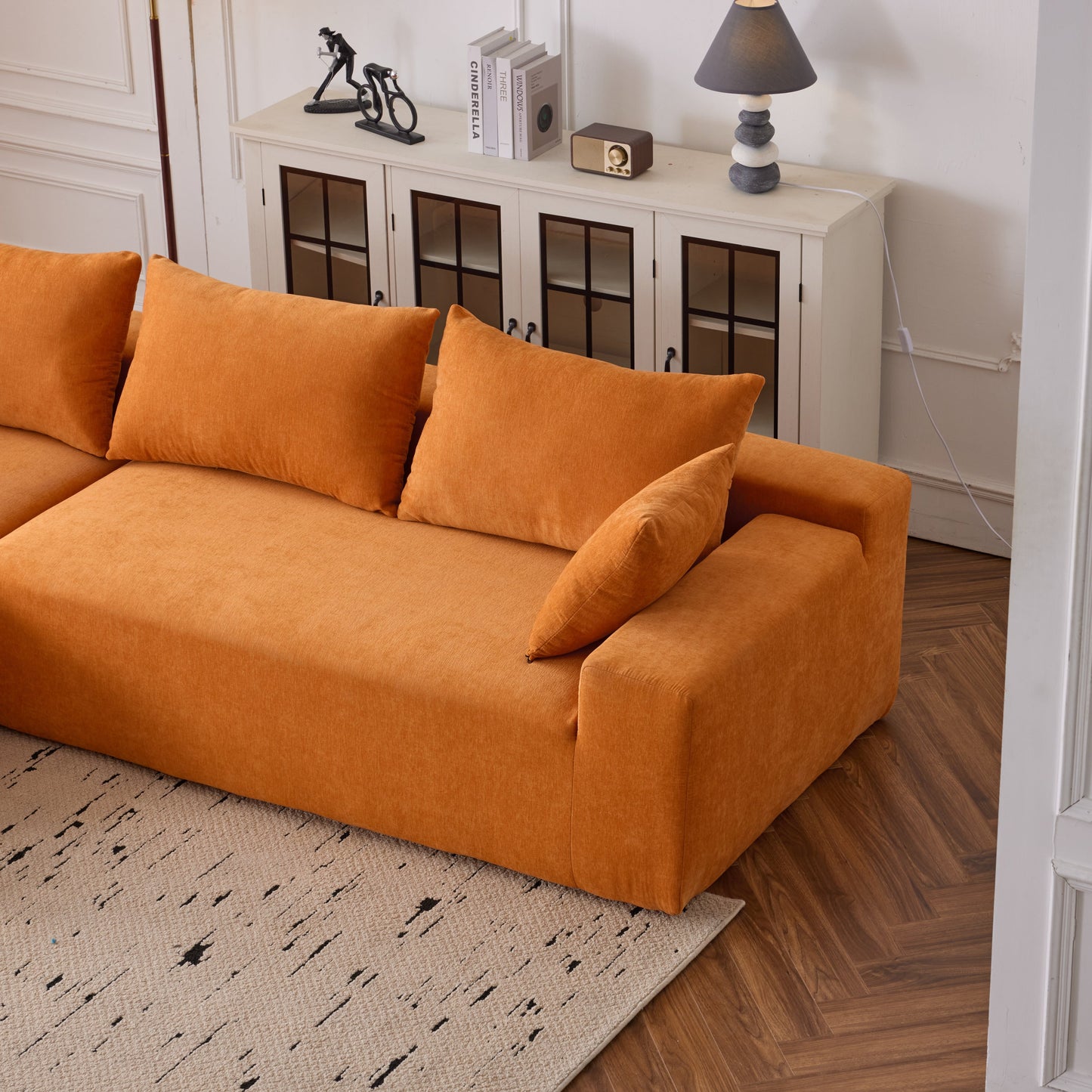 108*68 inch extra-deep modular sofa, cloud sofa, 4-person sofa, sitting and sleeping, living room Chenille modular sofa, no need to assemble, orange