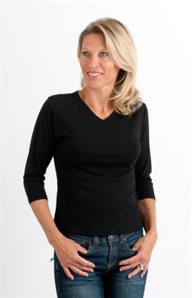 Women's Bamboo Viscose/Cotton V-Necks 3/4 Sleeve T-Shirt