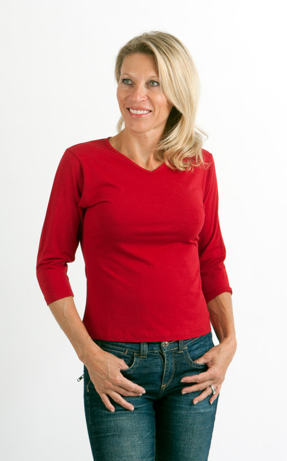 Women's Bamboo Viscose/Cotton V-Necks 3/4 Sleeve T-Shirt