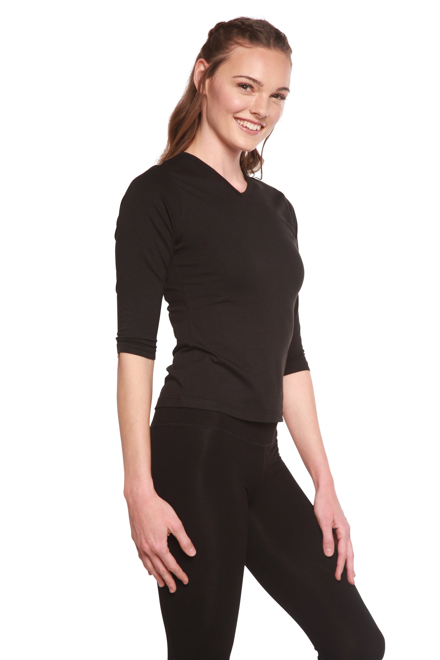 Women's Bamboo Viscose/Cotton V-Necks 3/4 Sleeve T-Shirt