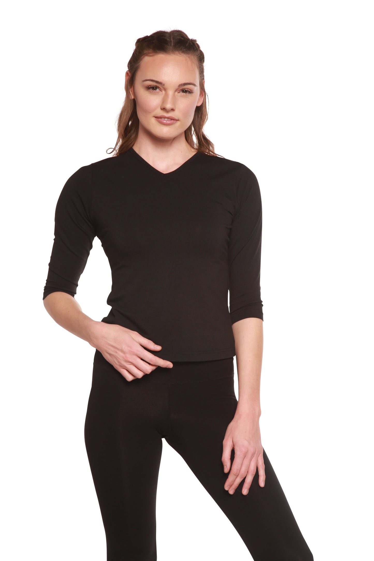 Women's Bamboo Viscose/Cotton V-Necks 3/4 Sleeve T-Shirt