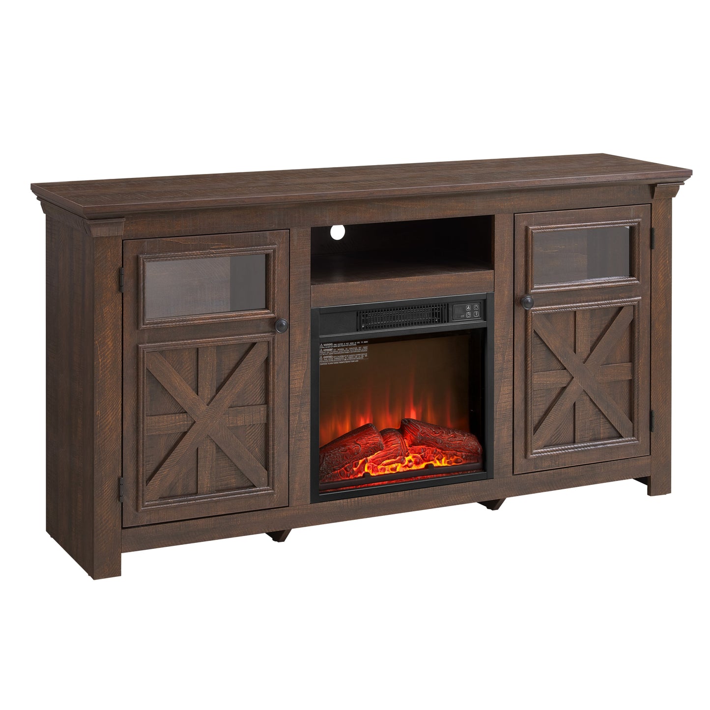 2 Doors Cabinet Farmhouse  Cabinet, Farmhouse TV Stand Barn Design,Farmhouse TV Media Stand, Large Barn Inspired Home Entertainment Console with 18' fireplace insert,Espresso,60.23'W*15.35'D*31.7'H