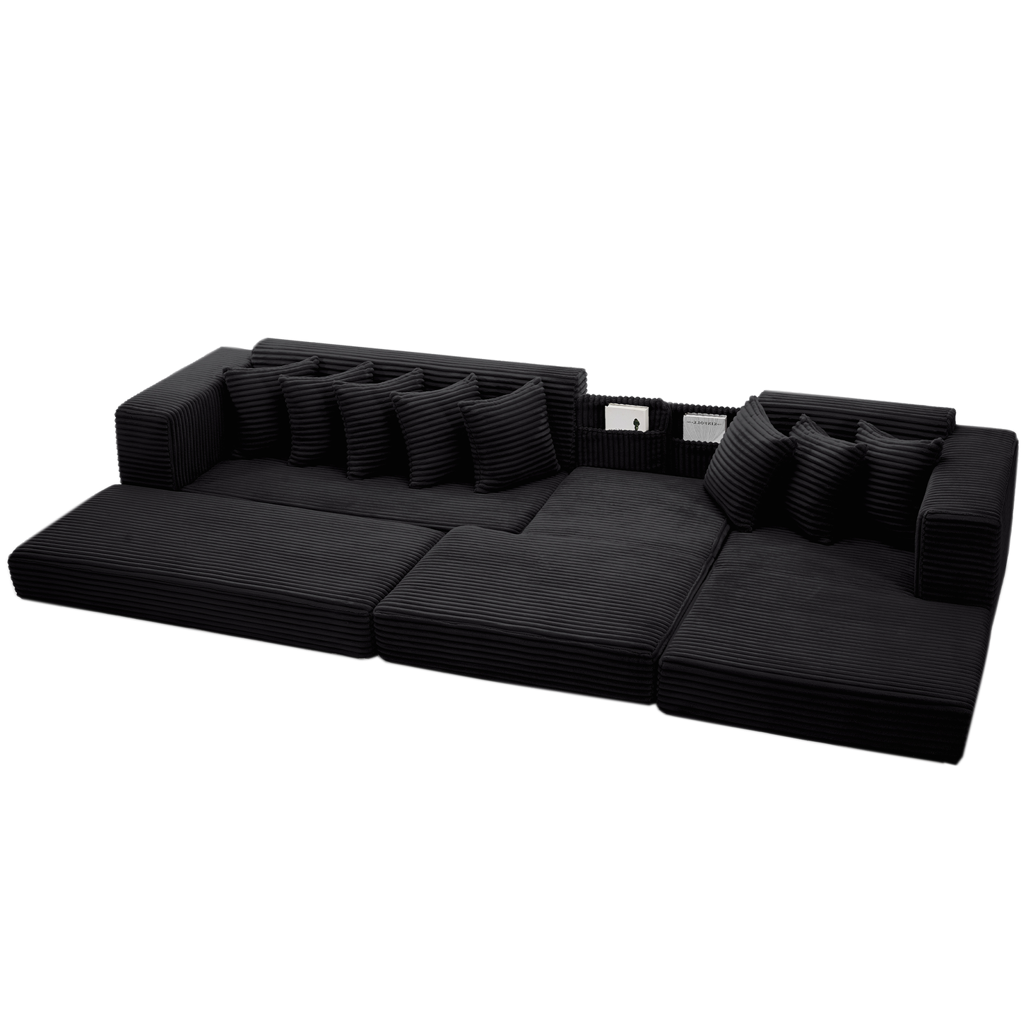 [NEW ARRIVED] [VIDEO PROVIDED] Oversize Cloud Sectional Couch, L-Shape Sofa, Convertible Floor Sleeper Sofa Bed, No Assembly,Eight pillows,3-in-1,Magazine bag,(Right Facing Sofa),3 Seat,Corduroy,Black