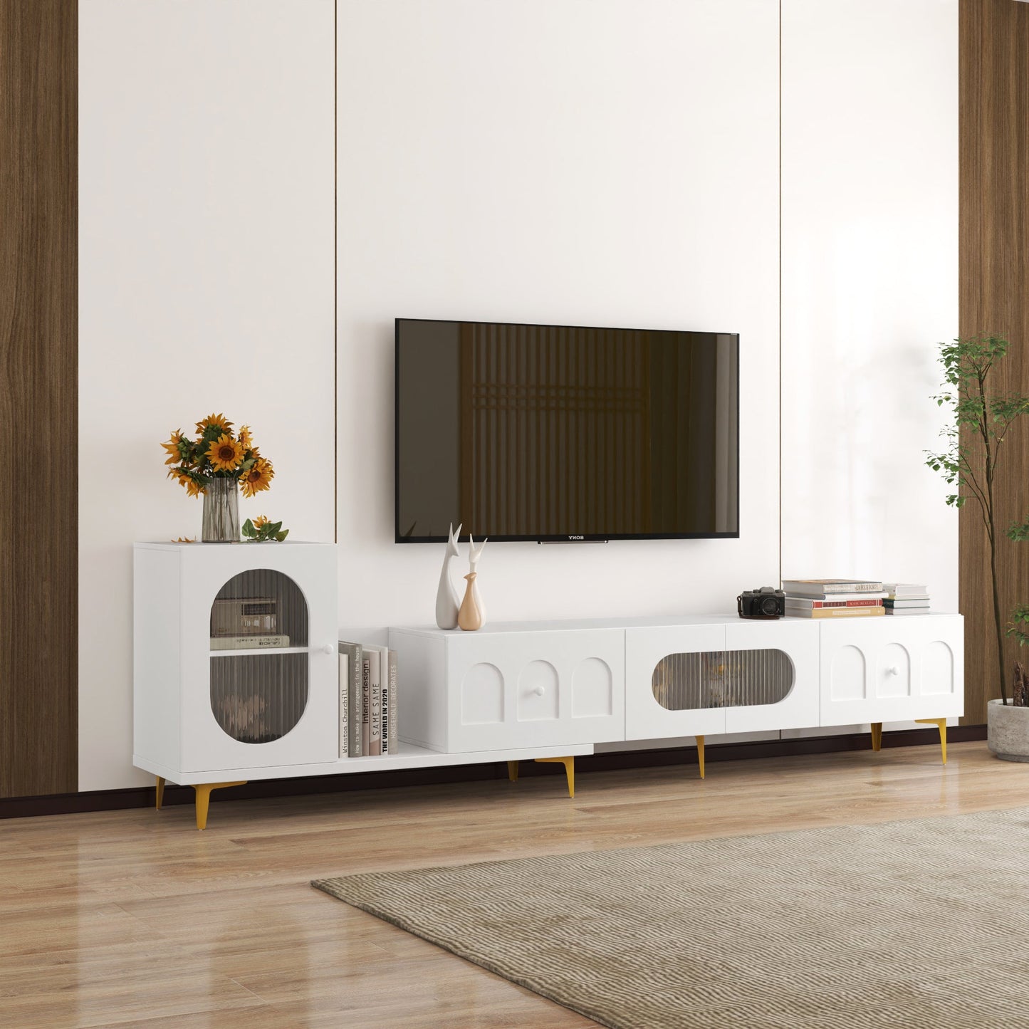 Wood Extendable TV Stand Rectangle Entertainment Center,Media TV Console for Living Room Bedroom