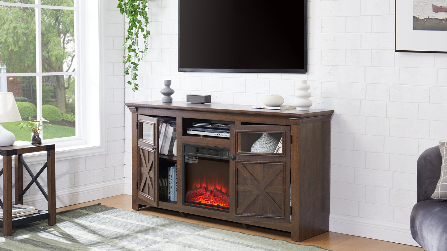 2 Doors Cabinet Farmhouse  Cabinet, Farmhouse TV Stand Barn Design,Farmhouse TV Media Stand, Large Barn Inspired Home Entertainment Console with 18' fireplace insert,Espresso,60.23'W*15.35'D*31.7'H
