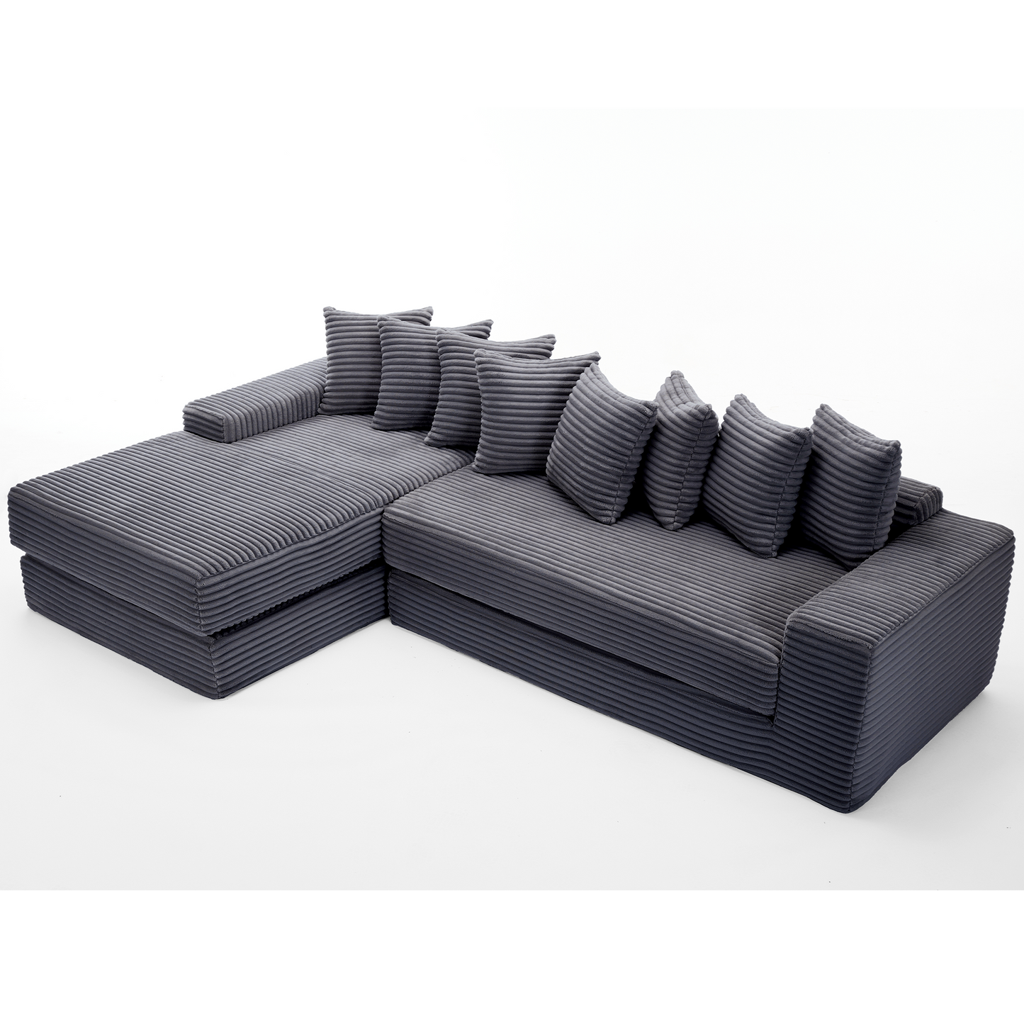 [NEW ARRIVED] [VIDEO PROVIDED] Oversize Cloud Couch, L-Shape Sofa, Convertible Floor Sleeper Sofa Bed, No Assembly ,Eight pillows,3-in-1,Side Pocket,(Left Facing Sofa),3 Seat,Corduroy,Dark Gray