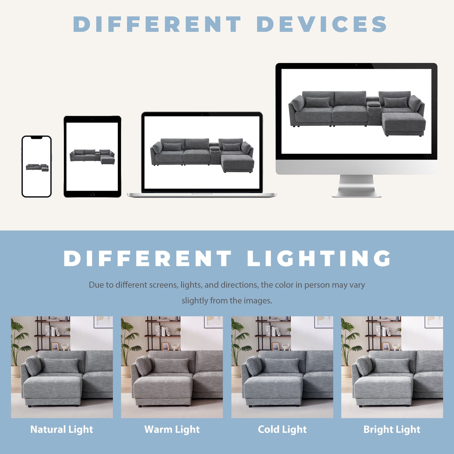 [VIDEO+NEW]124'' Modular Sectional Sofa with Storage Console and Movable Ottoman,33'' Wide Seat,4 Seat L Shaped Chenille Couch,Reversible Comfy Sofa with USB Charger for Living Room,Apartment,2 Colors