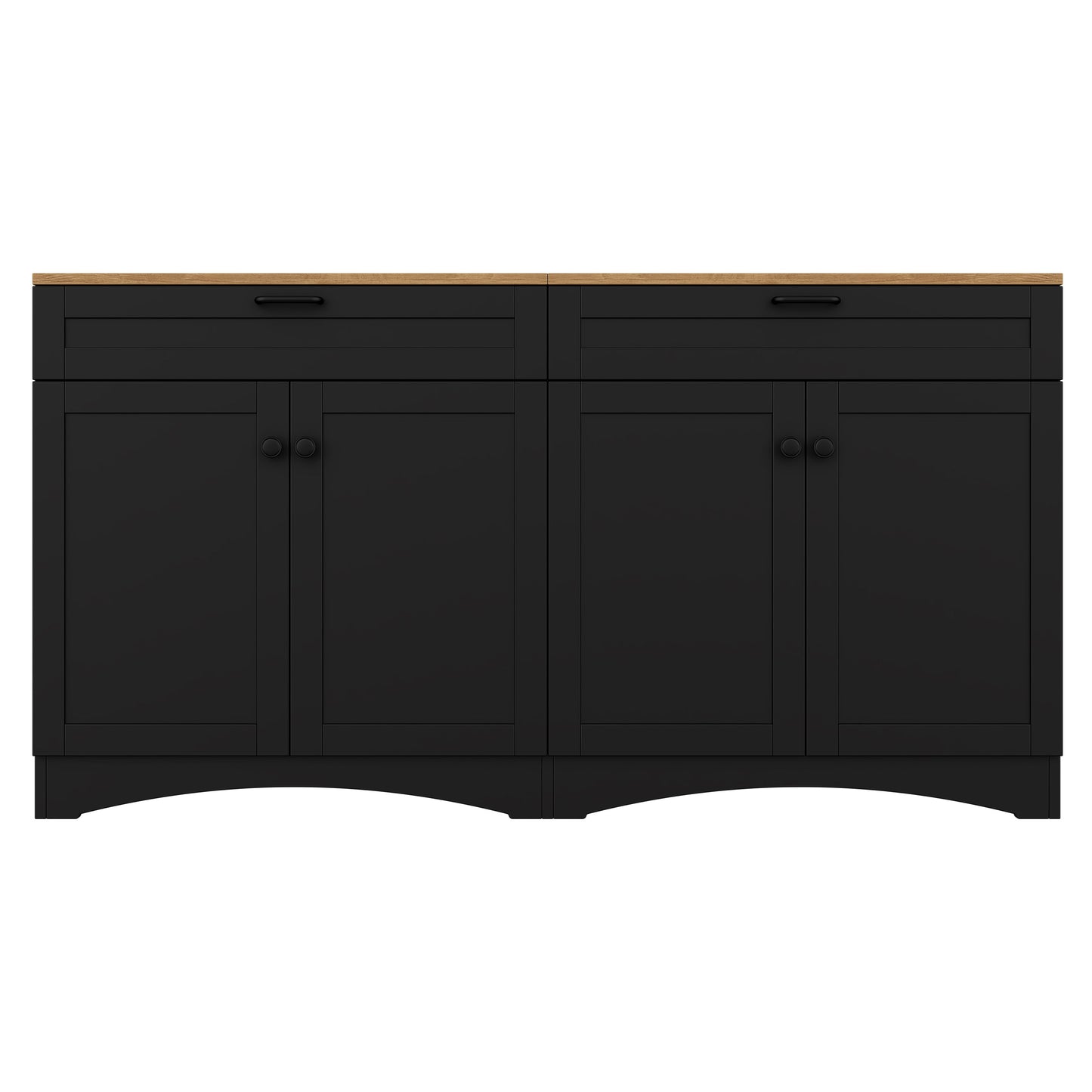 ON-TREND Farmhouse TV Stand with 2 Drawers for TVs Up to 70', Versatile Wood Grain Sideboard with Adjustable Shelves, Mid-Century Buffet Cabinet with Rustic Handles for Living Room/Bedroom, Black