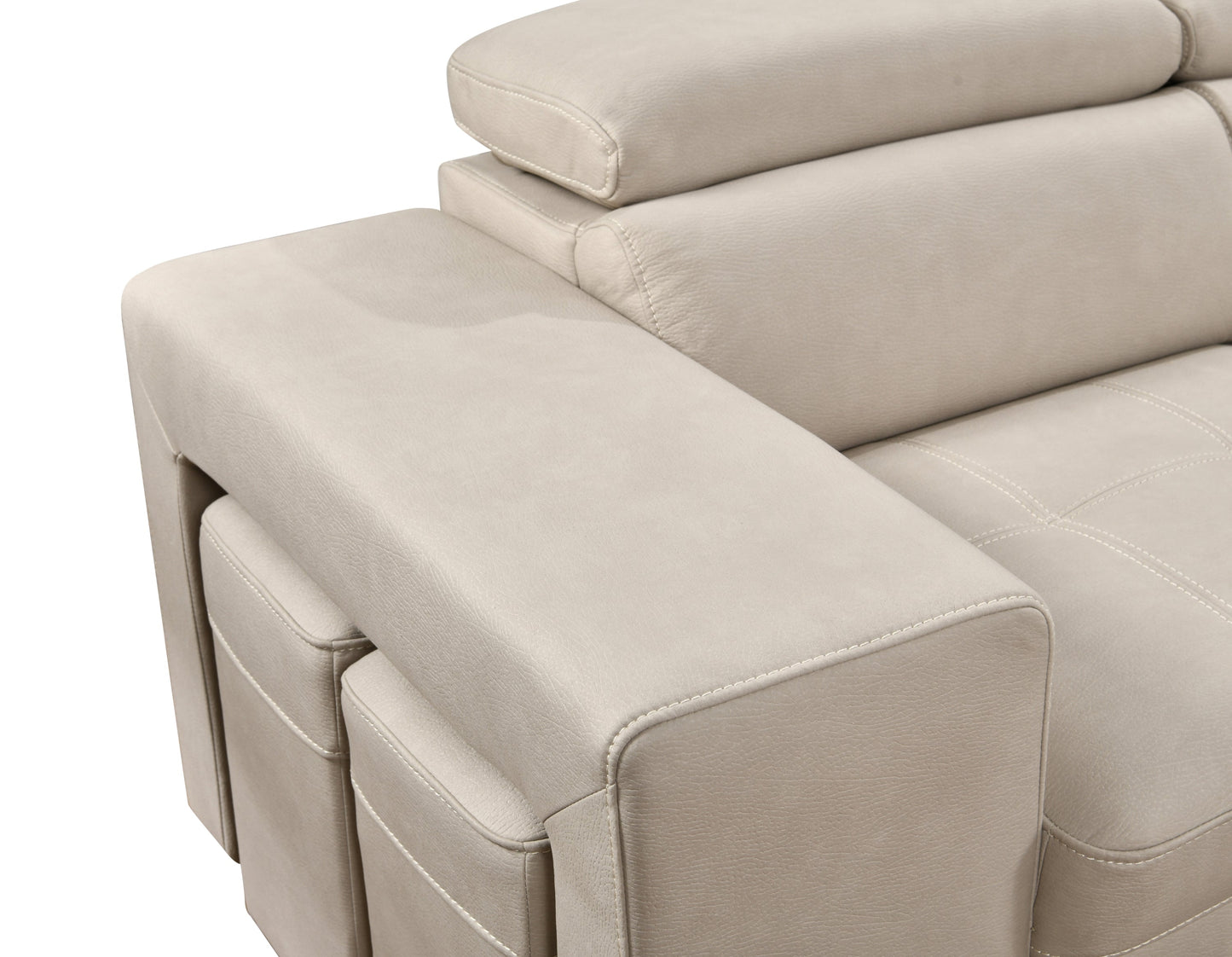Sectional Sofa with Adjustable Headrest ,Sleeper Sectional Pull Out Couch Bed with Storage Ottoman and 2 Stools,Beige+Grey
