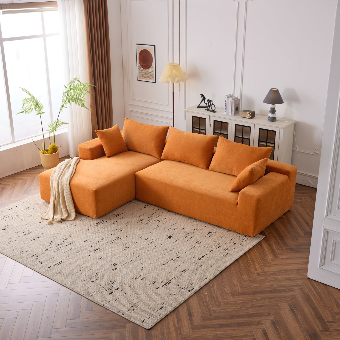 108*68 inch extra-deep modular sofa, cloud sofa, 4-person sofa, sitting and sleeping, living room Chenille modular sofa, no need to assemble, orange