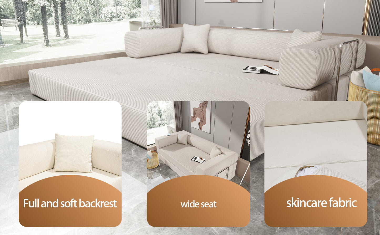 Double sofa, sofa bed, multifunctional compression sofa, wide body sofa, pure sponge sofa, fine striped velvet fabric sofa
