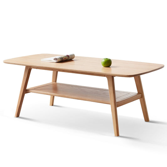Natural Wood Center Table Low Table with Storage Shelf, Solid Wood Top, Easy to Assemble, 31.5''