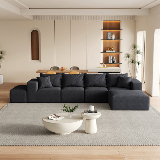Modern Upholstered Sectional Boneless Couch Set,Modular 132' L Shaped Sectional Living Room Sofa Set With 6 Pillows,Free Combination Sofa Couch for Living Room,Bedroom