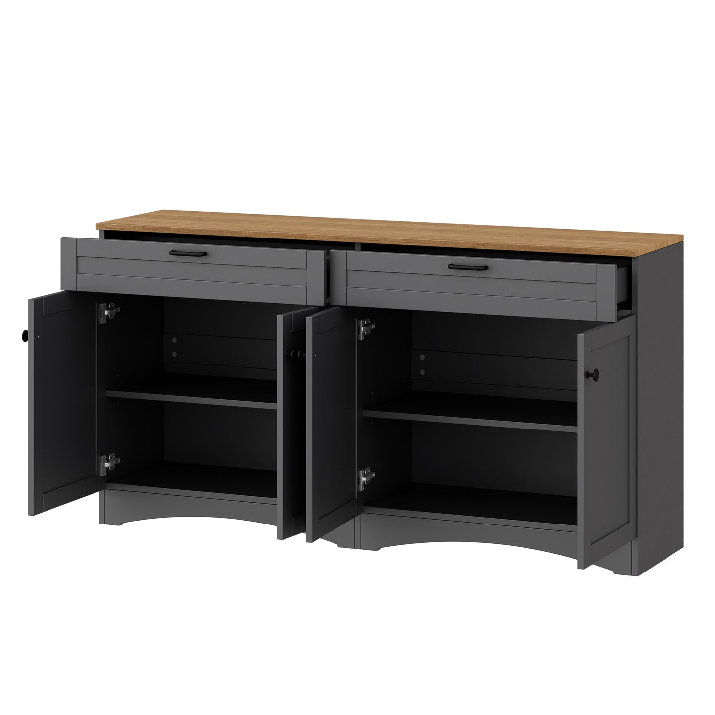 ON-TREND Farmhouse TV Stand with 2 Drawers for TVs Up to 70', Versatile Wood Grain Sideboard with Adjustable Shelves, Mid-Century Buffet Cabinet with Rustic Handles for Living Room/Bedroom, Grey