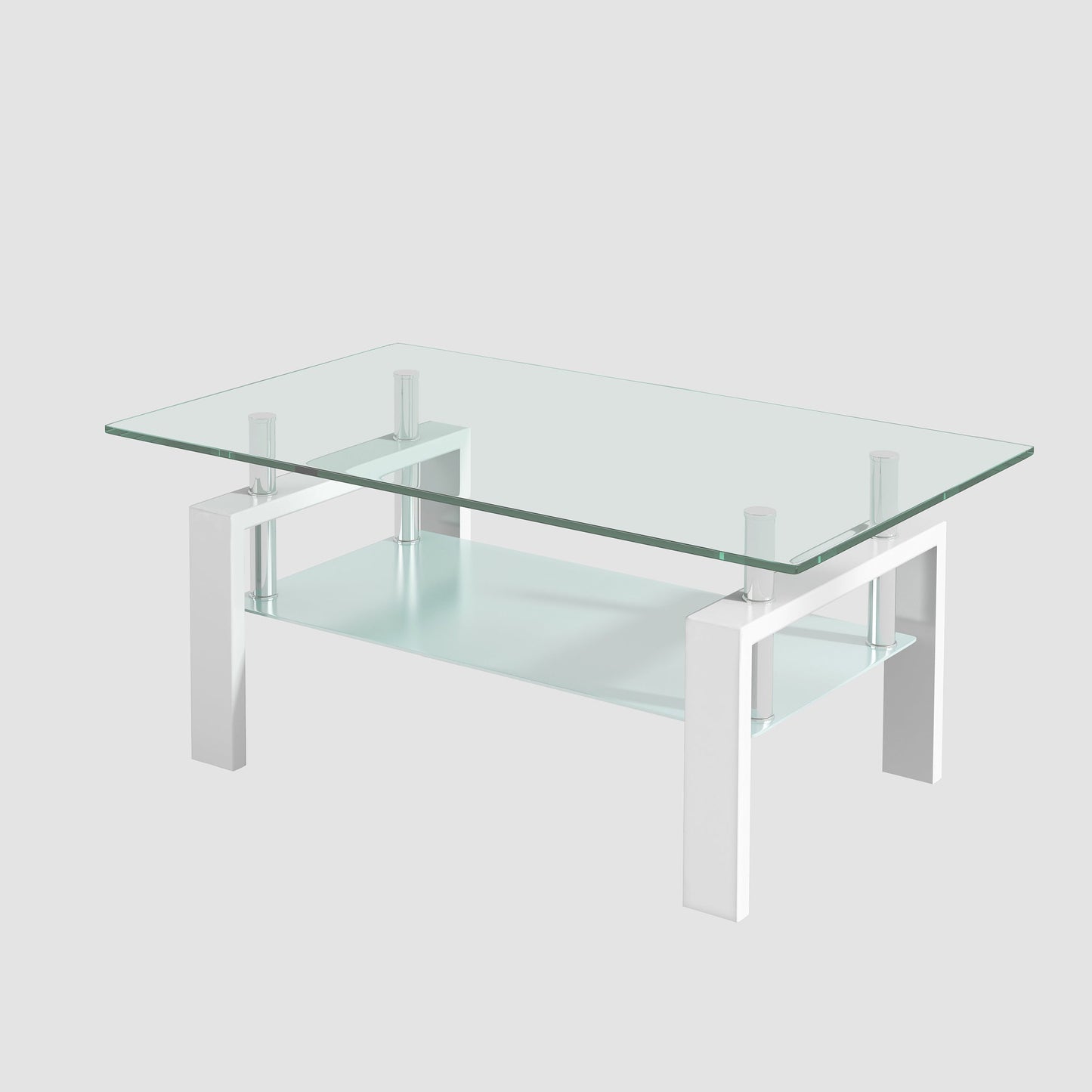 Luxury Modern Tempered Clear Glass Coffee Table with 2-Layers and Solid MDF Frame for Living Room