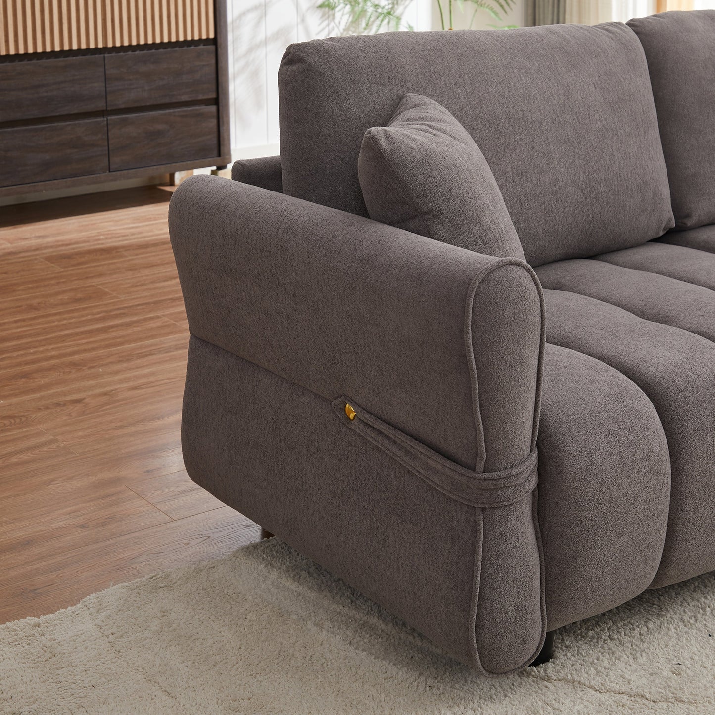 80''Premium chenille fabric sofa with 2 cushions and 1 lumbar pillow Armrest strap design,,upholstered 3-seater sofa  for living rooms, bedrooms,apartments and offices Grey