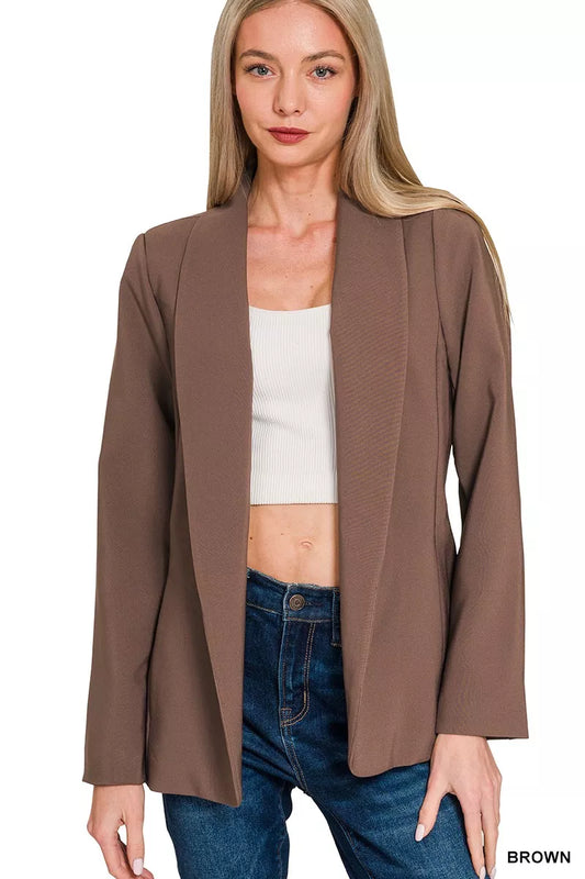 Zenana Woven Long Sleeve Blazer With Lining - Lee's Retail 