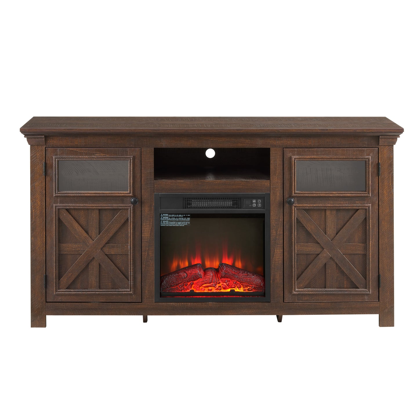 2 Doors Cabinet Farmhouse  Cabinet, Farmhouse TV Stand Barn Design,Farmhouse TV Media Stand, Large Barn Inspired Home Entertainment Console with 18' fireplace insert,Espresso,60.23'W*15.35'D*31.7'H