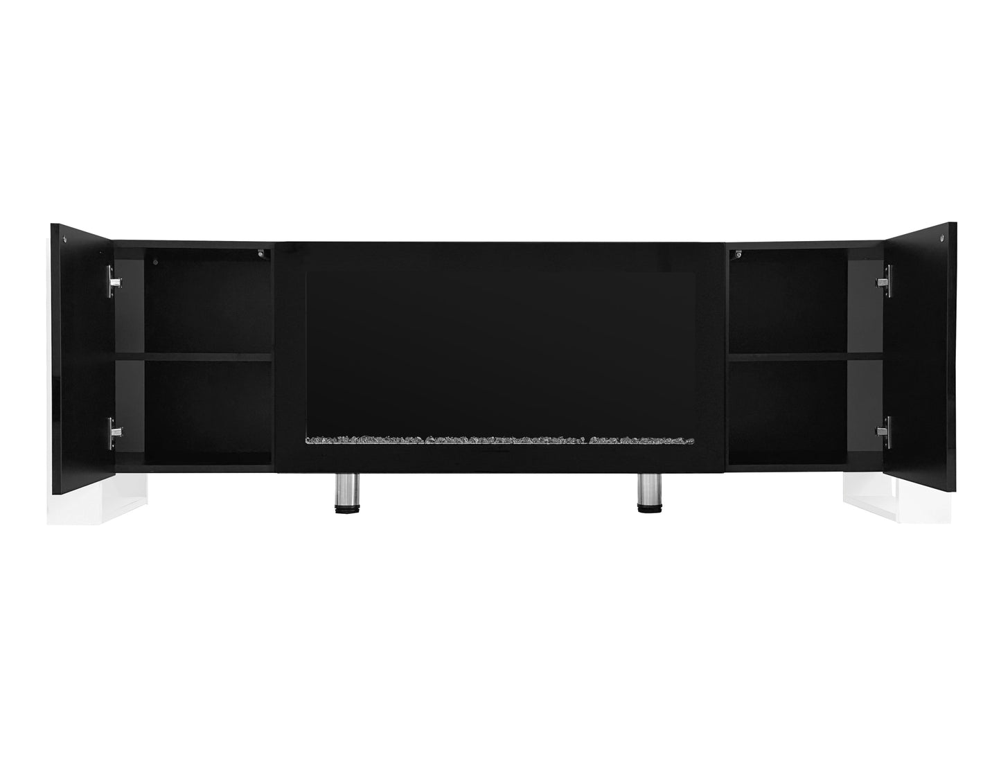 ON-TREND Modern TV Stand with 34.2' Non-heating Electric Fireplace, High Gloss Entertainment Center with 2 Cabinets, Media Console for TVs up to 78', Black