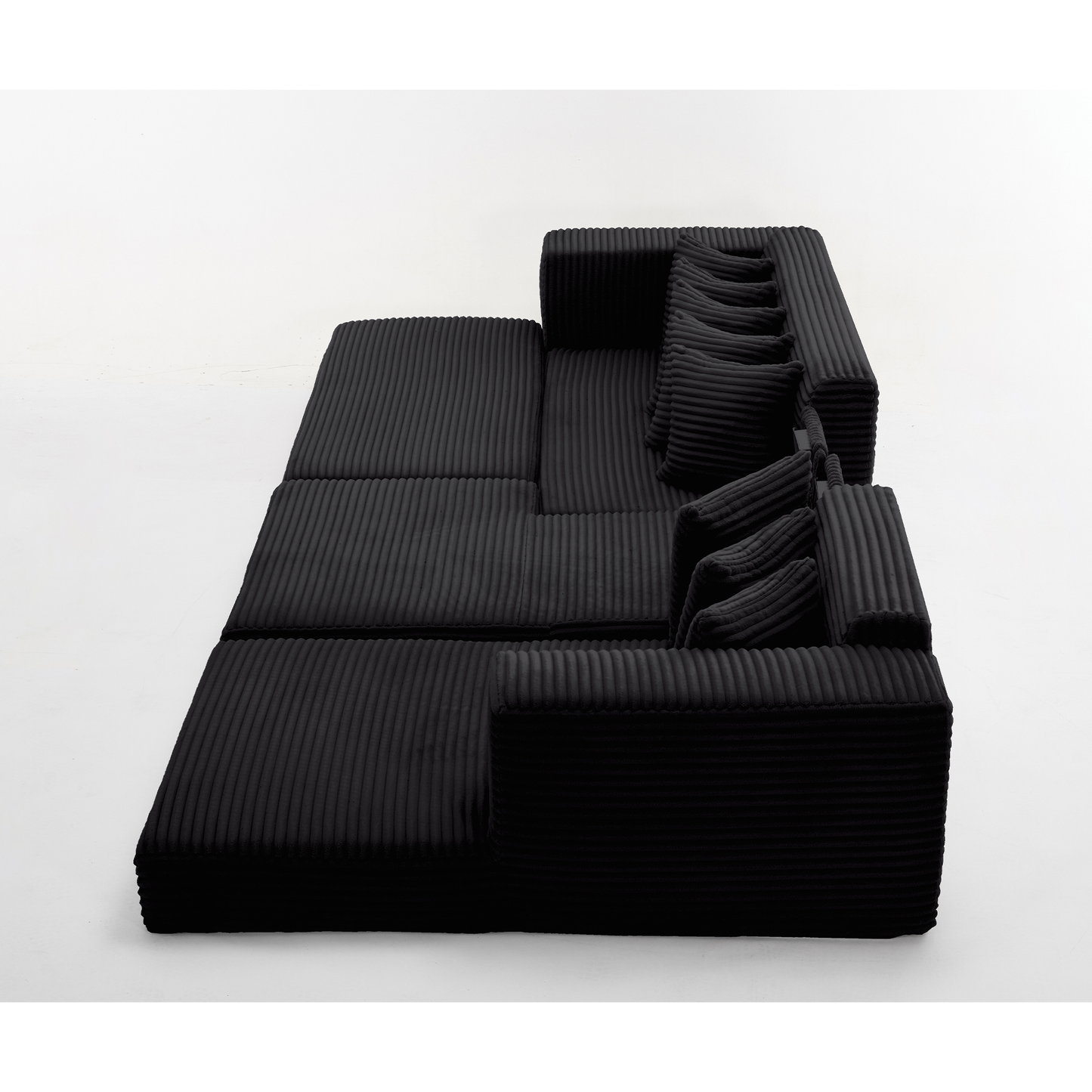 [NEW ARRIVED] [VIDEO PROVIDED] Oversize Cloud Sectional Couch, L-Shape Sofa, Convertible Floor Sleeper Sofa Bed, No Assembly,Eight pillows,3-in-1,Magazine bag,(Right Facing Sofa),3 Seat,Corduroy,Black