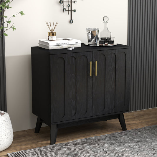 Mid Century Modern Fluted Sideboard Cabinet with Adjustable Shelves & Solid Wood Legs, Buffet Cabinet with Storage, Walnut Storage Cabinet for Living Room, Entryway, Hallway, Dining Room, Kitchen