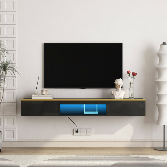 Floating TV Stand Wall Mounted with 16 Color LEDs,69' Modern TV Stand, Floating TV Cabinet Entertainment Center for 55 60 65 Inch TV,Black