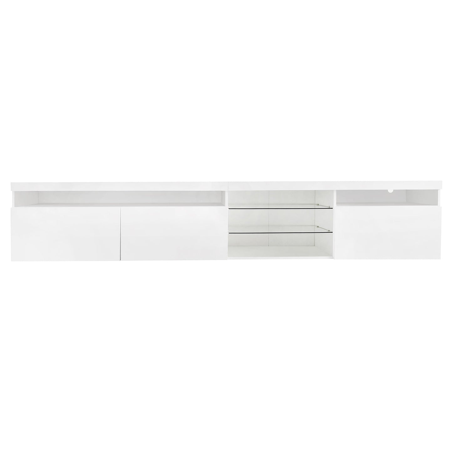 ON-TREND Unique Design TV Stand with 2 Glass Shelves, Ample Storage Space Media Console for TVs Up to 105', Versatile TV Cabinet with LED Color Changing Lights for Living Room, White