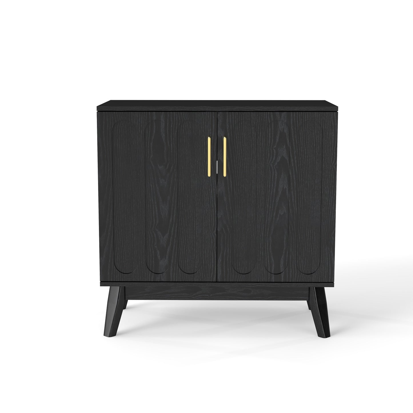 Mid Century Modern Fluted Sideboard Cabinet with Adjustable Shelves & Solid Wood Legs, Buffet Cabinet with Storage, Walnut Storage Cabinet for Living Room, Entryway, Hallway, Dining Room, Kitchen
