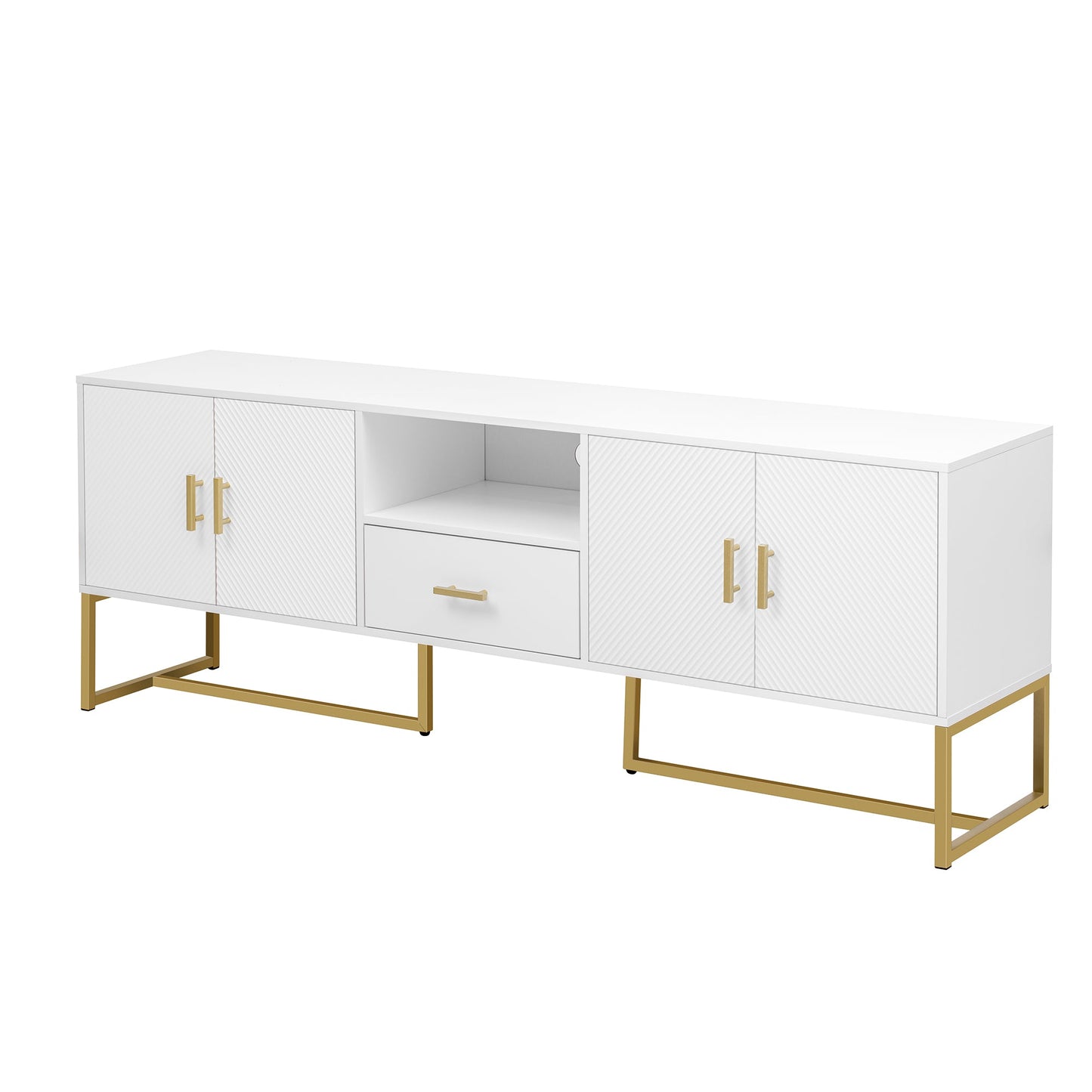 U-Can Modern TV Stand for TV up to 70 Inches,TV Cabinet with 1 Drawer, 2 Cabinets and Metal Legs, Handles and Anti-tip Device for Living room