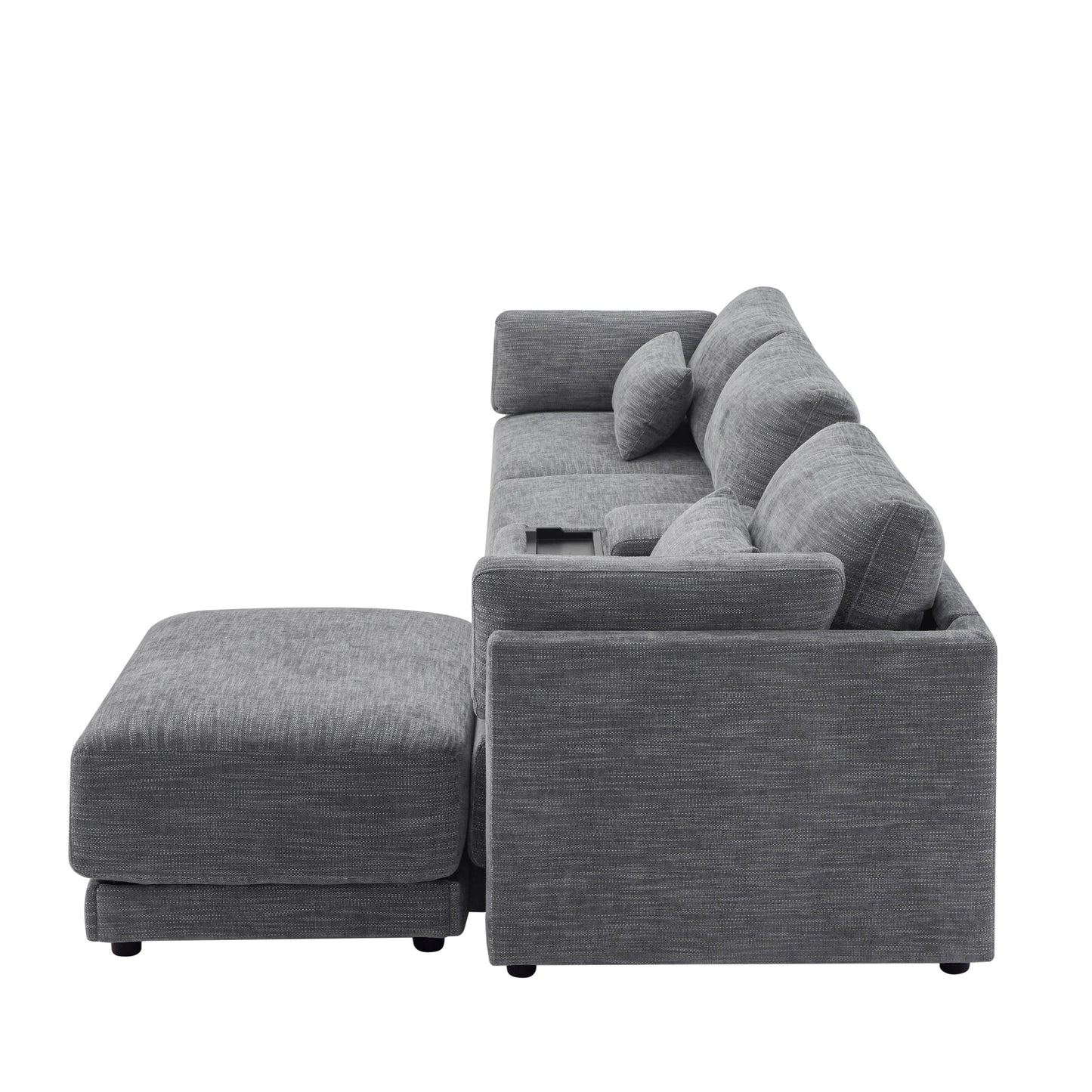 [VIDEO+NEW]124'' Modular Sectional Sofa with Storage Console and Movable Ottoman,33'' Wide Seat,4 Seat L Shaped Chenille Couch,Reversible Comfy Sofa with USB Charger for Living Room,Apartment,2 Colors