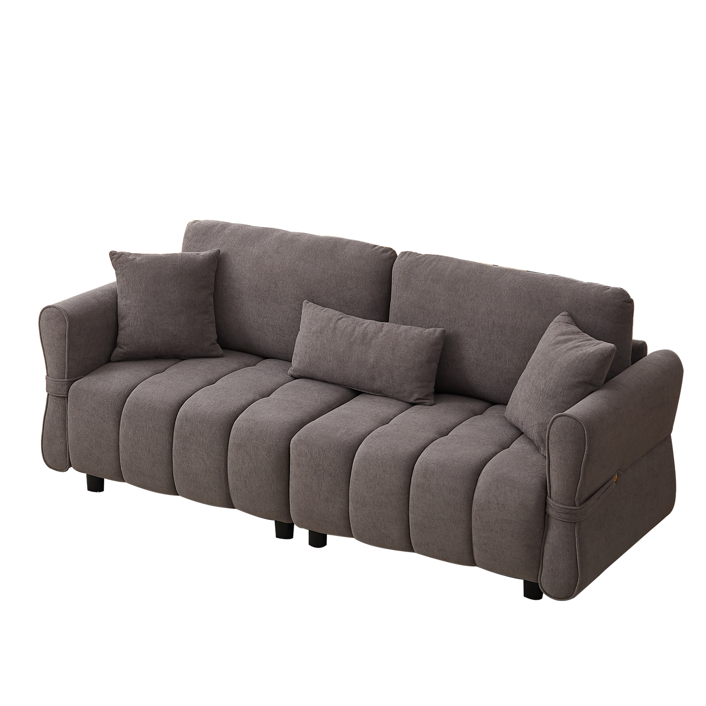 80''Premium chenille fabric sofa with 2 cushions and 1 lumbar pillow Armrest strap design,,upholstered 3-seater sofa  for living rooms, bedrooms,apartments and offices Grey