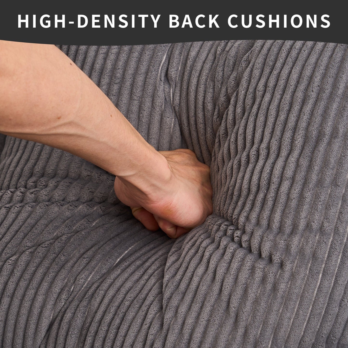 LY-023 Grey Compression Sofa: Corduroy Fabric, Chaise Longue and 3-Seater Combination with 4 Pillows